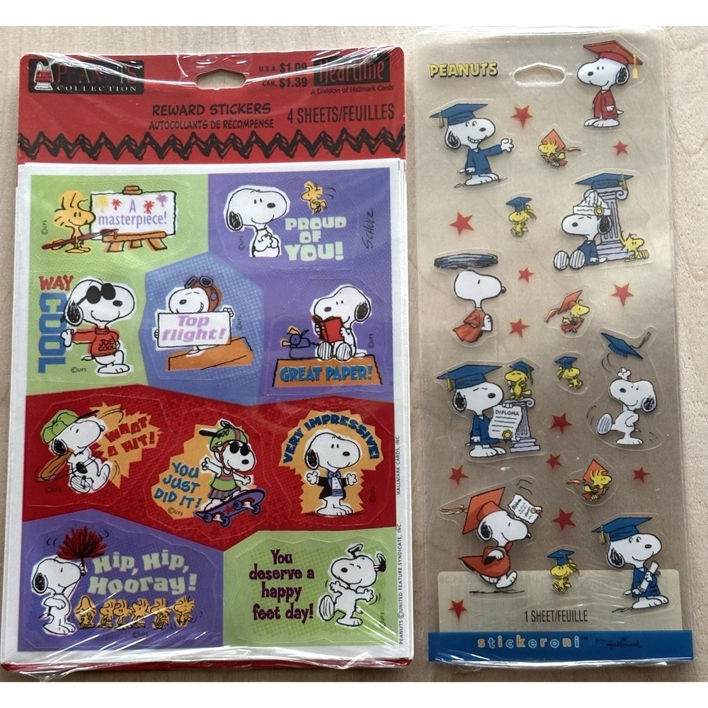 Snoopy Graduation Reward Stickers LOT of 2 NIP Heartline Stickeroni Scrapbooking